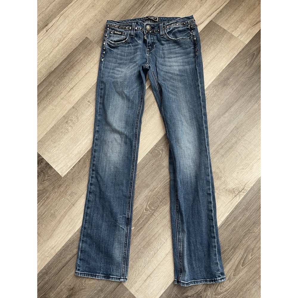 ReRock Express Womens Low Rise Skinny Stretch Blue Jeans Studs Size 8